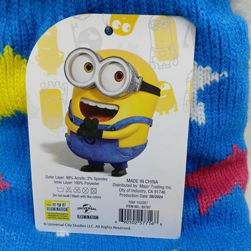 Minions Sherpa Lined Socks One Size Blue Yellow Slipper Non Slip Warm - Picture 3 of 7